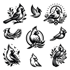 Northern Cardinal bird vector silhouette clipart lineart illustration black & white