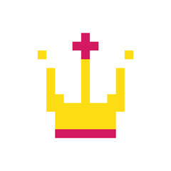 Obraz premium Pixel art crown, 8 bit king icon, retro style queen symbol, minimalist princess tiara mosaic