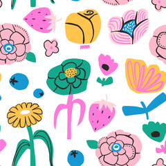 Seamless pattern with hand drawn cute owls characters. Childish adorable texture with cartoon owls in glasses. Vector illustration.
