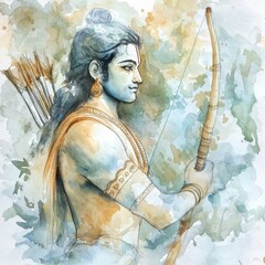 Obraz premium Ram navami poster design with lord rama portrait in watercolor style.