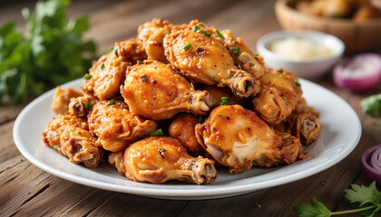 Delicious grilled chicken wings on a white plate