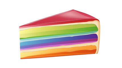 rainbow layered cake slice  on white background