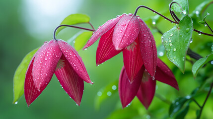 Obraz premium Red clematis flowers in the garden.