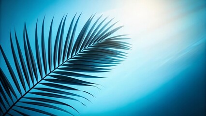 Obraz premium A sleek silhouette of a palm frond with elongated leaves set against a smooth blue gradient background. The clean lines and minimalist design create a serene, tropical aesthetic with ample copy space