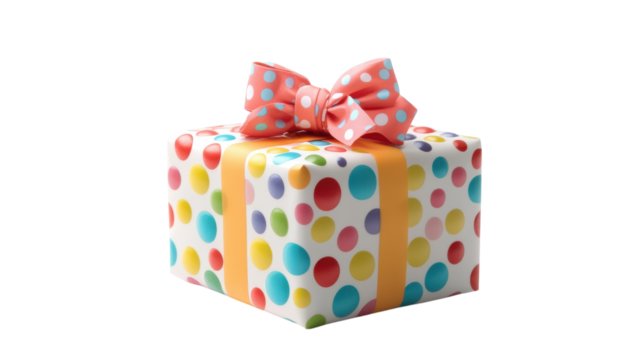 Colorful polka dot gift box with a vibrant bow wrapped for a special occasion