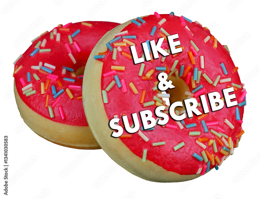 Fototapete png image with no background for youtube with text like and subscribe. red donuts