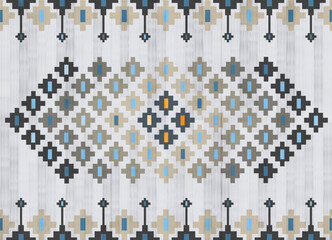 Navajo pattern.Scandinavian rug.Zigzag shape on light background.Geometric shape.Diamond shape.Blue repeat.DIgital design.Illustration.Line.Seamless.Design for Rug.Blanket.Carpet.Printing and Knitting