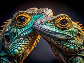 Fototapeta premium Silhouette of Two Lizards in Macro Photography - Close-up Wildlife Shot