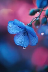 A striking azure water droplet acts as a captivating backdrop feature.