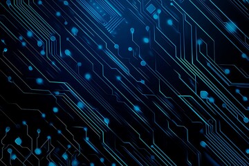 Fototapeta premium Abstract close-up of a glowing blue digital circuit board, showcasing intricate connections and technological design on a black background. 