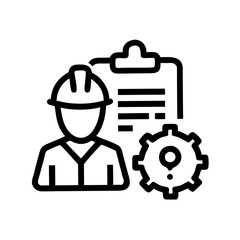 Fototapeta premium Construction worker reporting safety hazards, clipboard and gear icon, safety management 