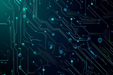 Abstract close-up of a glowing blue digital circuit board, showcasing intricate connections and technological design on a black background.
