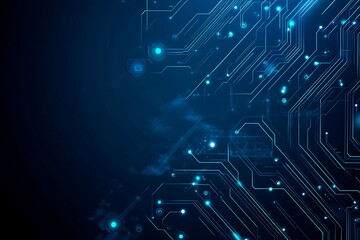 Fototapeta premium Abstract close-up of a glowing blue digital circuit board, showcasing intricate connections and technological design on a black background. 