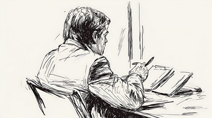 Minimal line sketch a businessman at a financial planning session