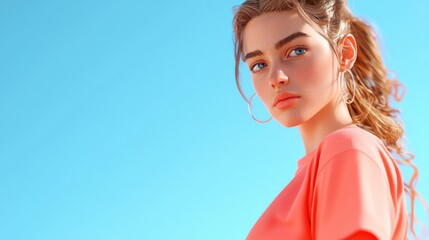 Portrait of a confident and fit young female athlete or fitness enthusiast posing in casual sporty attire against a vibrant blue background  The image conveys a sense of strength health