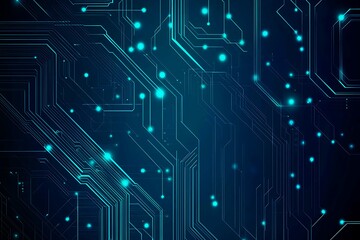 Fototapeta premium Abstract close-up of a glowing blue digital circuit board, showcasing intricate connections and technological design on a black background. 