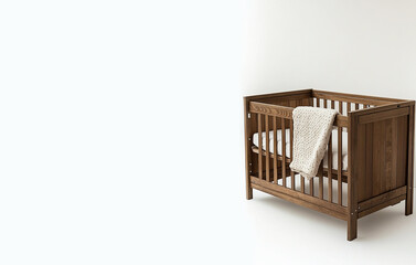 Modern baby crib designed for comfort and safety with a minimalist aesthetic. Header banner mockup with copy space.