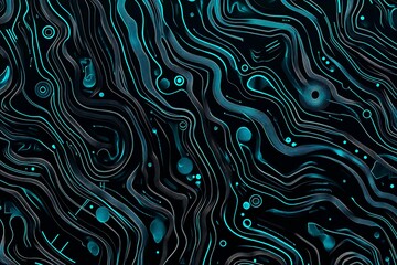 Fototapeta premium Abstract close-up of a glowing blue digital circuit board, showcasing intricate connections and technological design on a black background. 