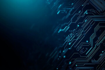 Abstract close-up of a glowing blue digital circuit board, showcasing intricate connections and technological design on a black background.
