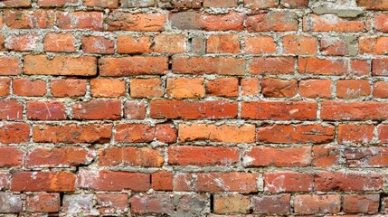 Fototapeta premium Panorama of an old red brick wall as a background or texture