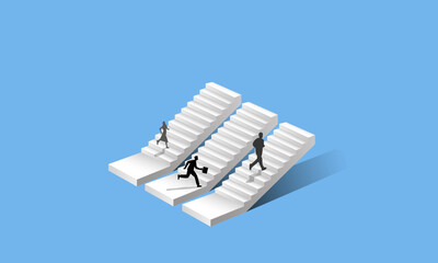 PrintStrategic thinking in business, a brave businessman
 runs to the light bulb, to new ideas, to new thinking.
 Vector illustration