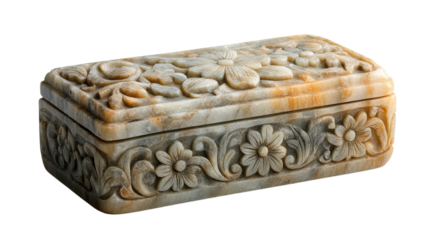 Intricately carved marble box showcasing floral patterns in elegant design