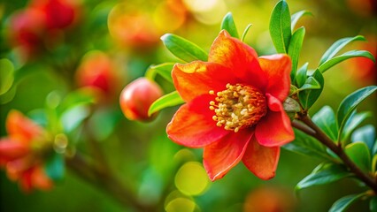 Obraz premium Vibrant Pomegranate Blossom: Tilt-Shift Nature Photography