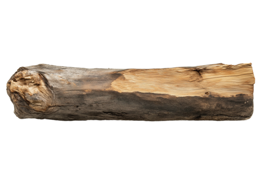 Beaver-chewed log with tooth marks isolated on transparent white background