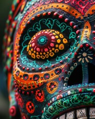 Naklejka premium Mexican Festival Mask: Intricate Hand-Painted Details, Studio Light