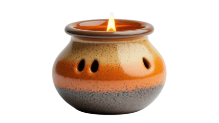 Unique ceramic candle holder radiates warmth and tranquility in cozy home setting