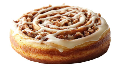 Fototapeta premium Tempting cinnamon roll drizzled with cream cheese icing at a cozy bakery