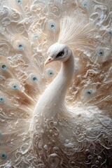 Fototapeta premium An intricate view of a beautiful white peacock displaying its graceful plumage.