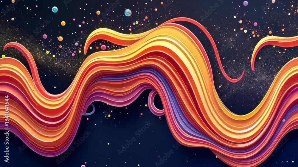 Poster a colorful wave with a purple stripe. there are many different colors in the wave. the wave is very 