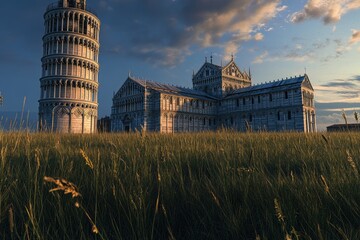 Pisa Tower and Cathedral at Sunset, Italy