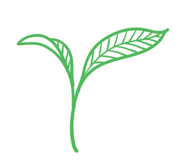 Minimalist line art green leaf icon symbolizing nature, growth, ecology, wellness, and organic freshness, ideal for spa and eco-friendly branding designs.