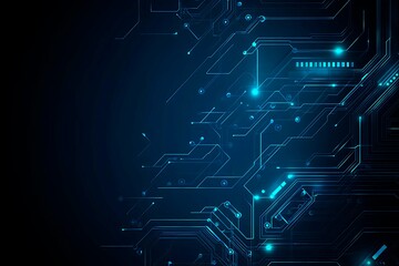 Abstract close-up of a glowing blue digital circuit board, showcasing intricate connections and technological design on a black background.
