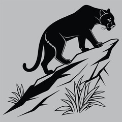 a mountain lion stalking its prey silhouette vector design art and illustration © MD. MIZANUR