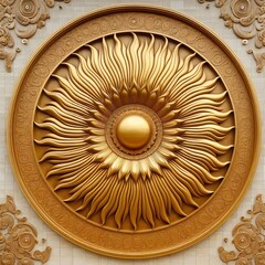 Fototapeta premium Golden Sun Disk An enormous golden disc embedded in a wall depic