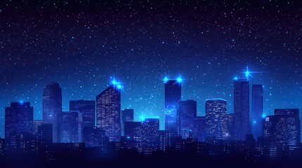 Fototapeta premium Night city skyline with starry sky. Possible use Stock photo for background design or wallpaper