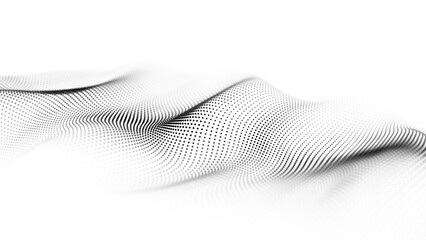 Futuristic wave of smoothly moving particles on white background. 3D rendering.