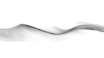 Futuristic wave of smoothly moving particles on white background. 3D rendering.