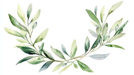 Fototapeta premium Watercolor botanical wreath, delicate foliage, elegant design, printable use