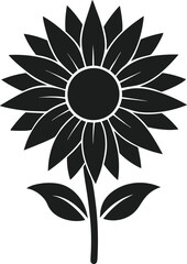 Black Silhouette Sunflower Vector with Leaves – Floral Design