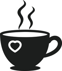 Coffee Cup with Heart Silhouette – Black Vector Illustration of Hot Beverage