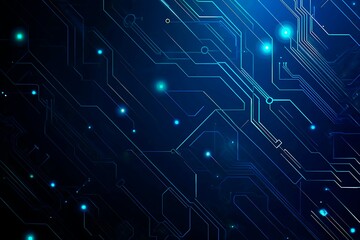 Abstract close-up of a glowing blue digital circuit board, showcasing intricate connections and technological design on a black background.
