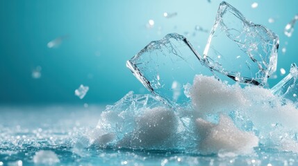 Obraz premium A stunning visual of splintered ice pieces mixed with shards of sparkling sugar crystals, creating a harmonious balance between nature and sweetness in an artistic presentation.