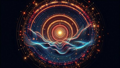 Fototapeta premium Circular Wave Patterns Concentric circles with neon lights that