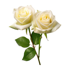 Naklejka premium white rose with green leaves isolated on transparent background Remove png, Clipping Path