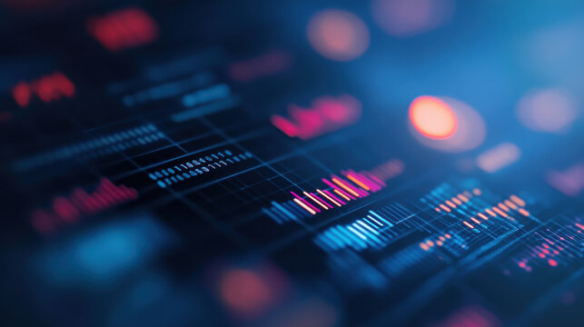 futuristic, AI driven market research interface glows with vibrant colors, showcasing dynamic graphs and data visualizations. digital display exudes sense of innovation and technology