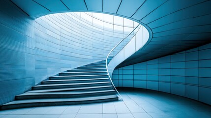 Obraz premium Modern Architecture: Blue Spiral Staircase Ascending to Light